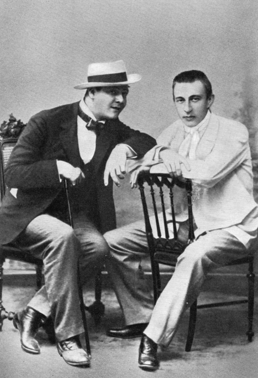 Den ryske operasångaren Feodor Chaliapin med kompositören och pianisten Sergei Rachmaninov, c1890 av Unbekannt