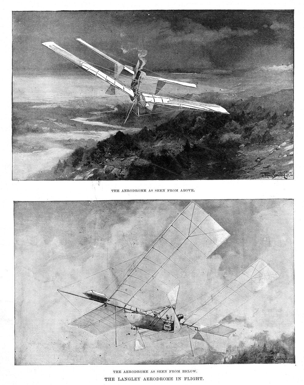 SP Langleys ångdrivna modellplan Aerodrome sett uppifrån och under, 1902 av Unbekannt