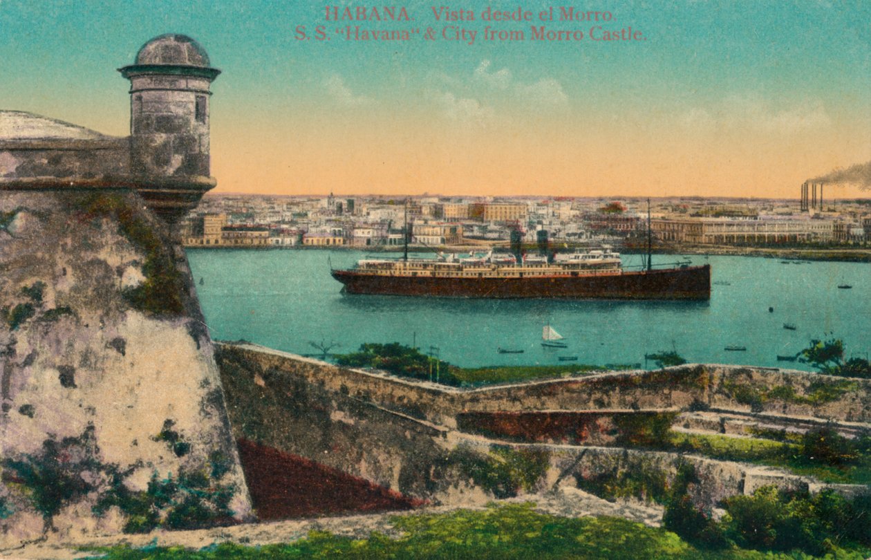SS Havanna och stad från Morro Castle, Havanna, Kuba, c1910 av Unbekannt