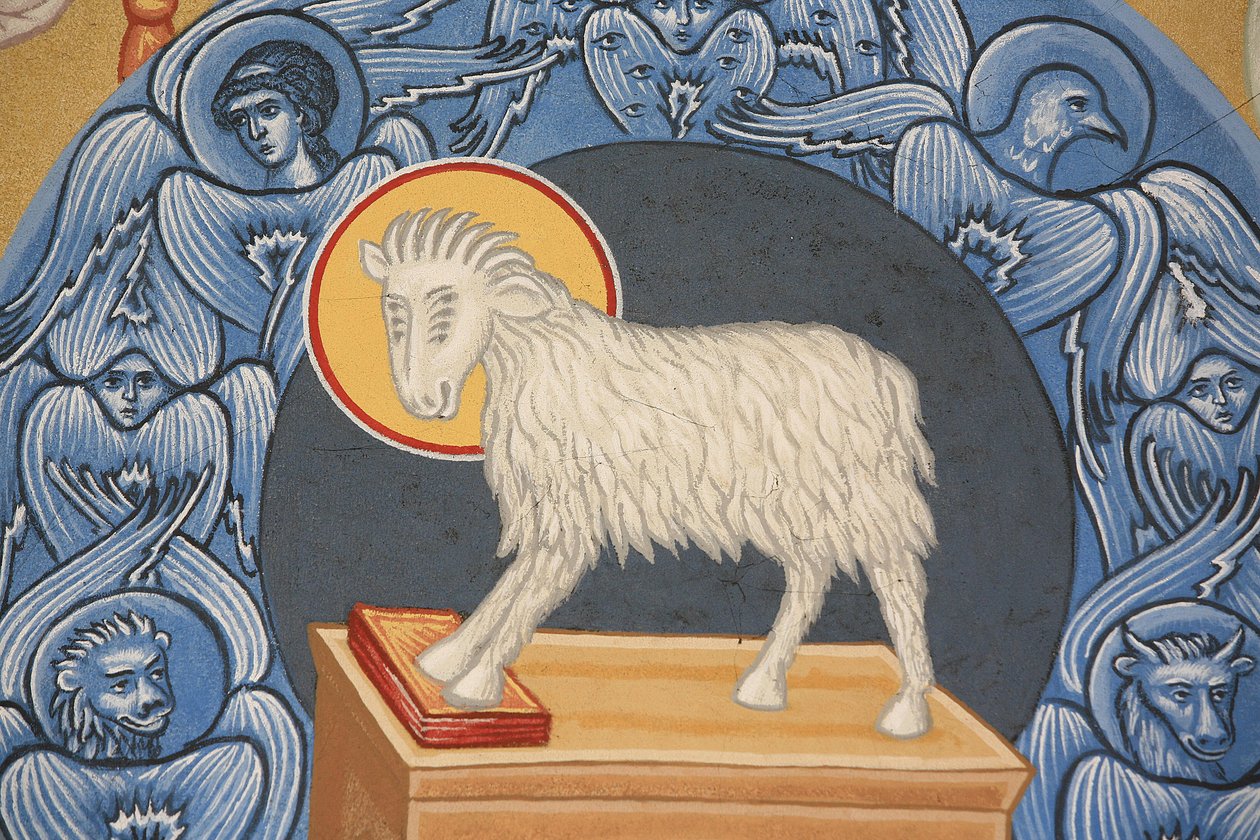 Offerlamm. Saint-Antoine-le-Grand ortodoxa kyrka Saint-Laurent-en-Royans Frankrike av Unbekannt