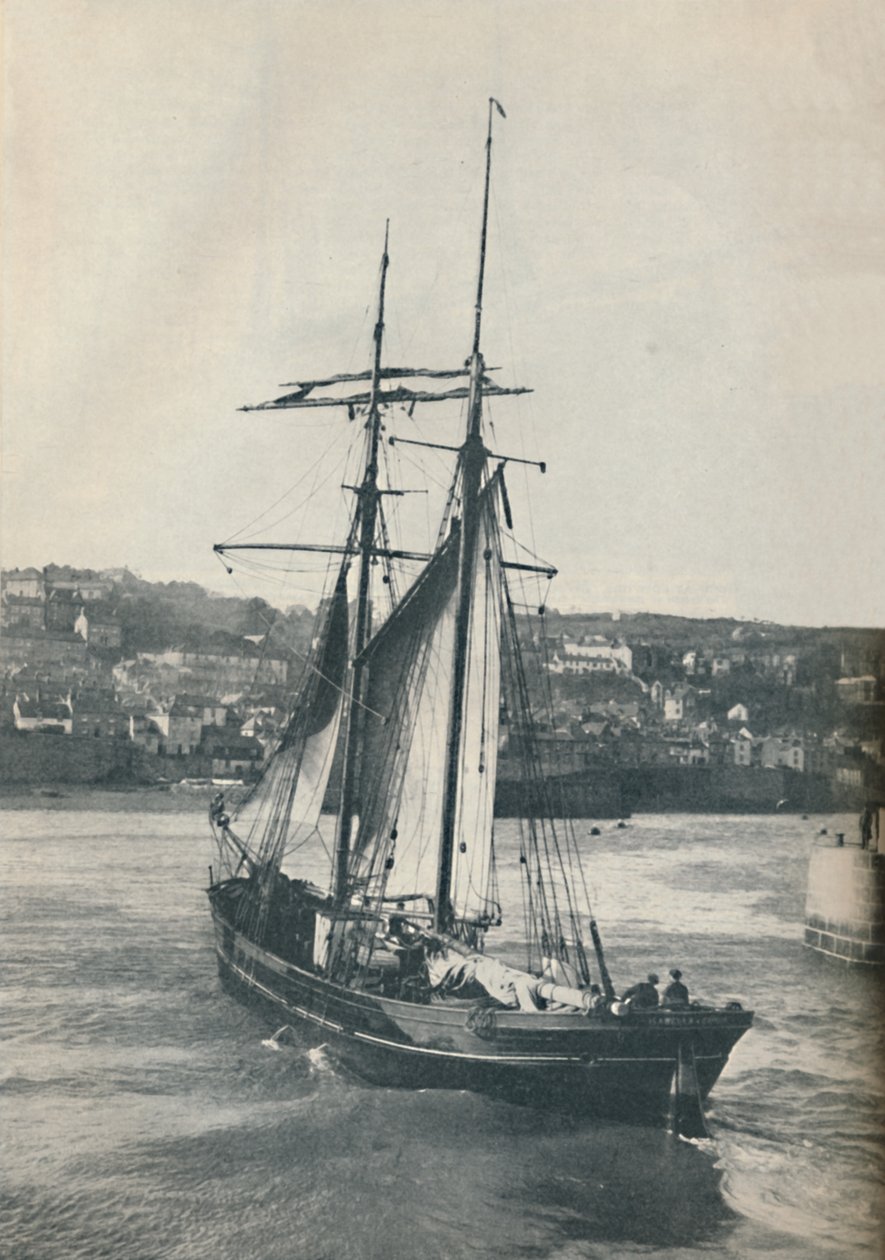 Sailing Into Newlyn Harbour, Isabella, en tvåmastad skonare av Lancashire-typ, 1937 av Unbekannt