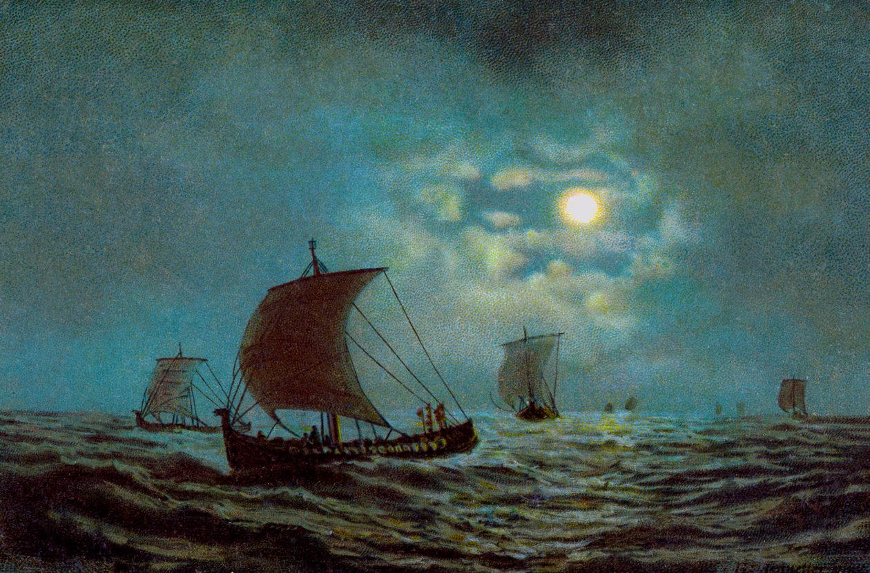 Segelbåtar på natten, 1900-talet av Unbekannt