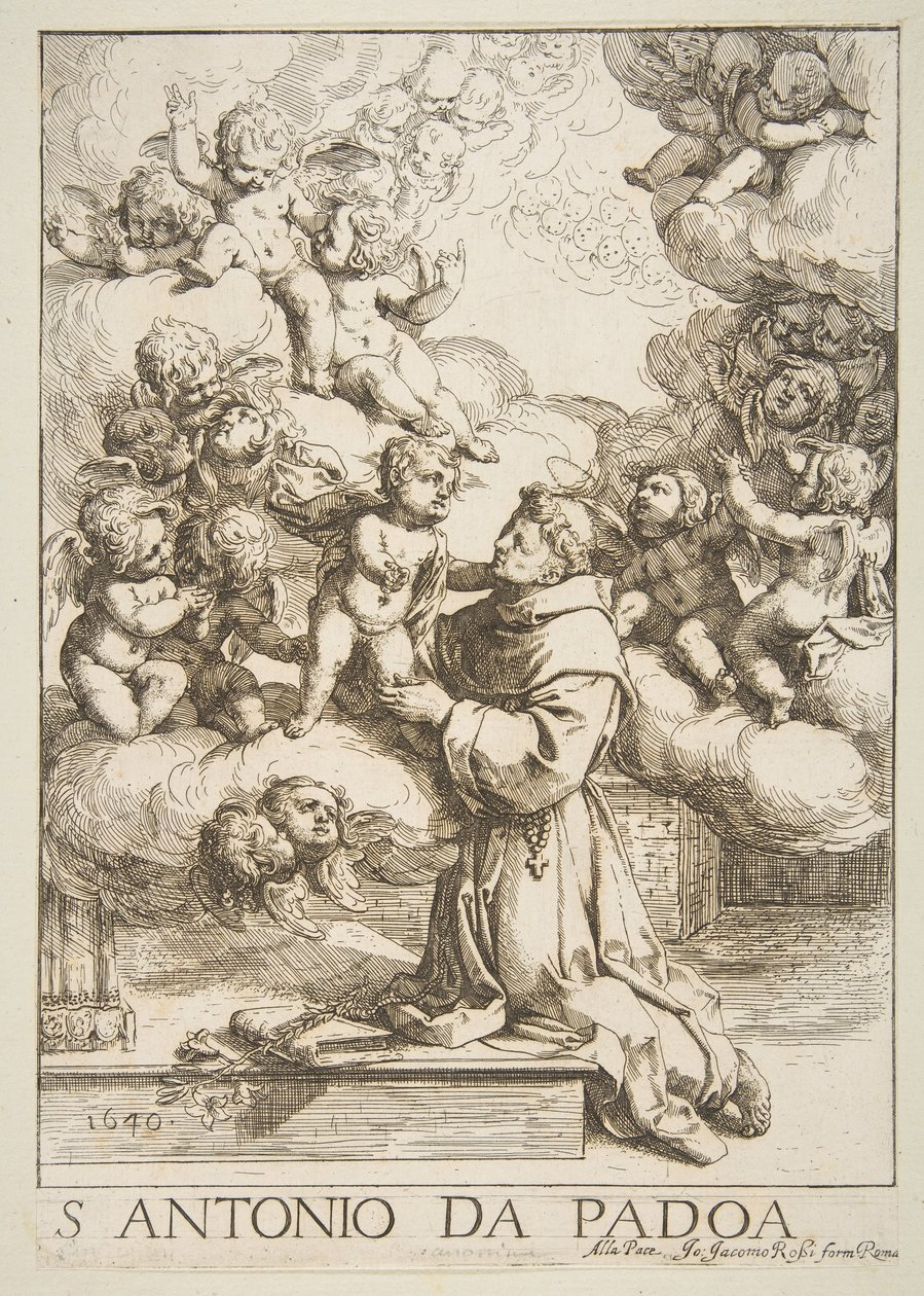 Sankt Antonius av Padua avgudar Kristusbarnet, kopia efter Cantarini, 1640. av Unbekannt