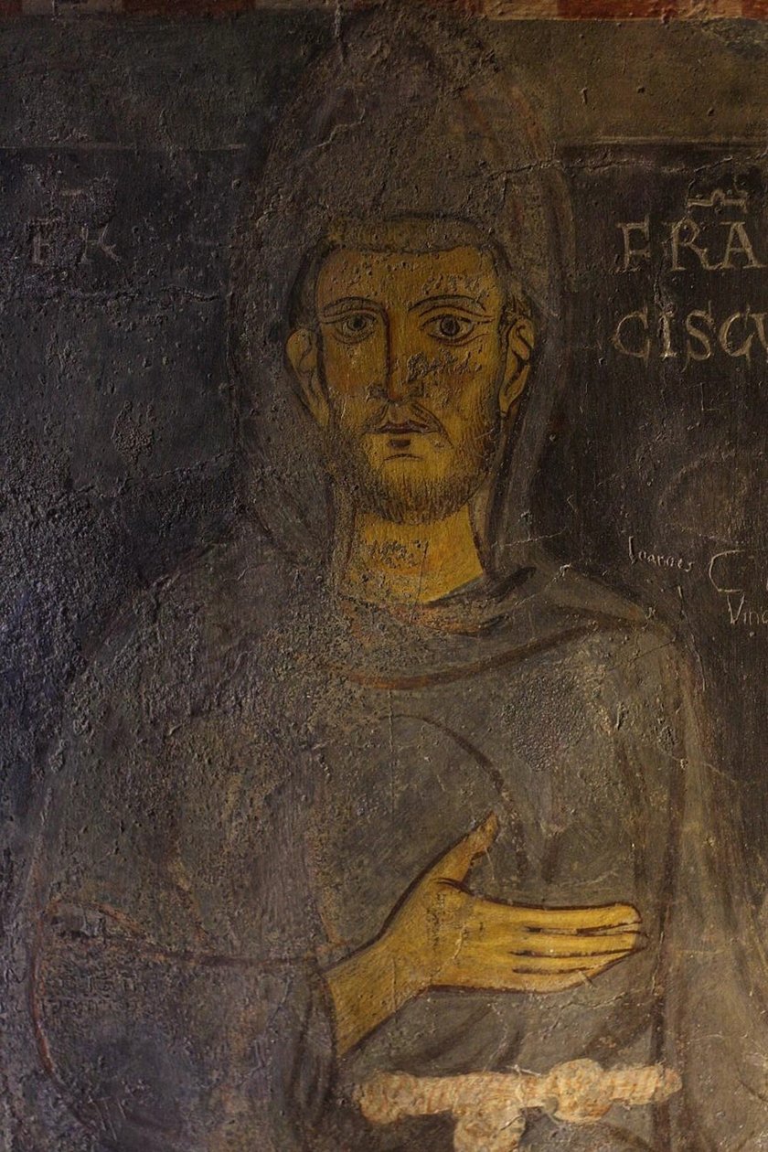 Saint Francis of Assisi Detalj av hans äldsta porträtt, 1200-talet av Unbekannt