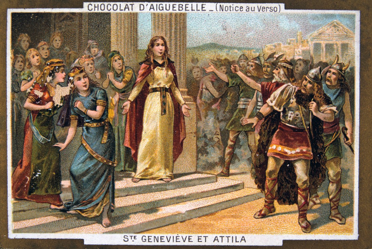Saint Genevieve och Attila, c451 AD, 1800-talet av Unbekannt