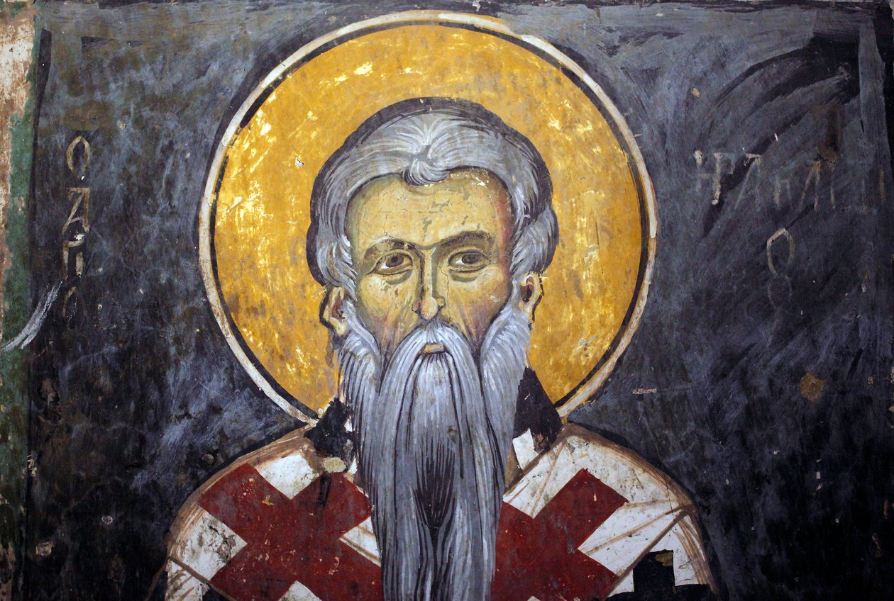 Saint Iraklion (Heraklion) Bysantinsk fresk från Agios Ioannis Lampadistis kloster, Saint John Lampadistis 1000-talet Cypern Målade kyrkor UNESCO-plats Troodos, Cypern av Unbekannt