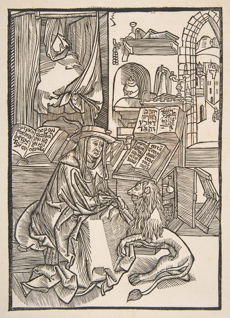 Saint Jerome extraherar en tagg ur lejonfoten, Lyon 1508 copy.n.d. av Unbekannt
