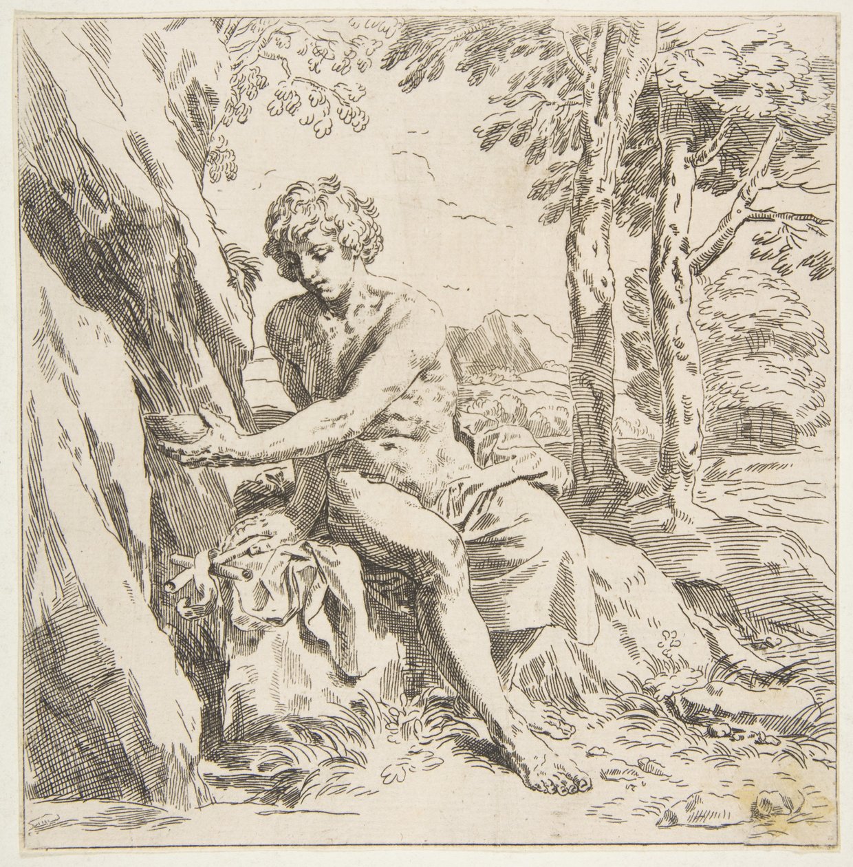Johannes Döparen i öknen, kopia omvänt efter Cantarini, ca. 1637-1639 eller senare. av Unbekannt