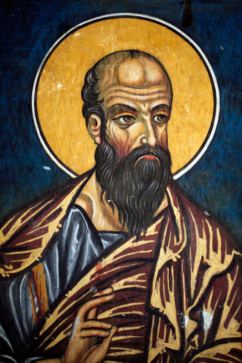 Saint Paul: Bysantinsk fresk från 1300-talet (1332) Nathex, södra väggen Phorbiotissa Jungfrukyrkan, Asinou Unesco-plats Troodos-regionen, Cypern av Unbekannt