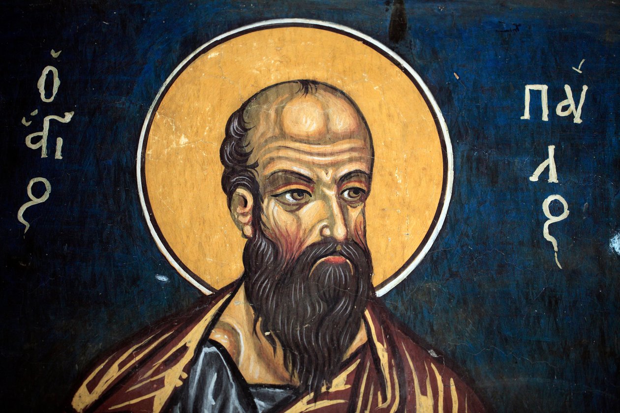 Saint Paul: Bysantinsk fresk från 1300-talet (1332) Nathex, södra väggen Phorbiotissa Jungfrukyrkan, Asinou Unesco-plats Troodos-regionen, Cypern av Unbekannt