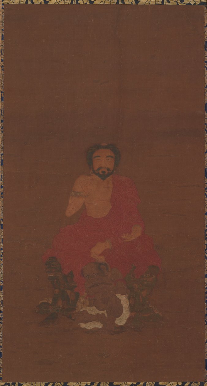 Sakyamuni sitter på tre demonliknande varelser, möjligen Yuan till tidig Ming-dynastin, 1300-1400-talet av Unbekannt