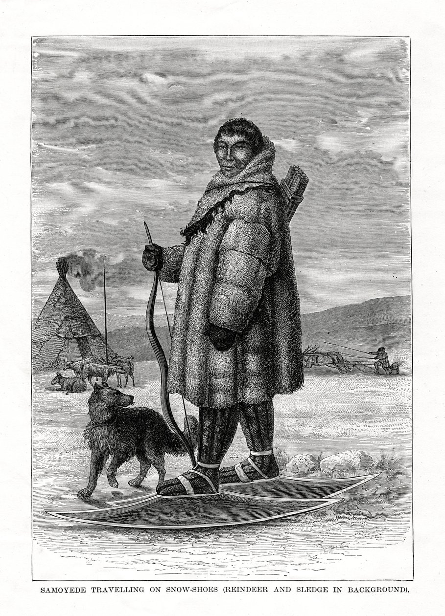 Samoyede reser på snöskor, Ryssland, 1877 av Unbekannt