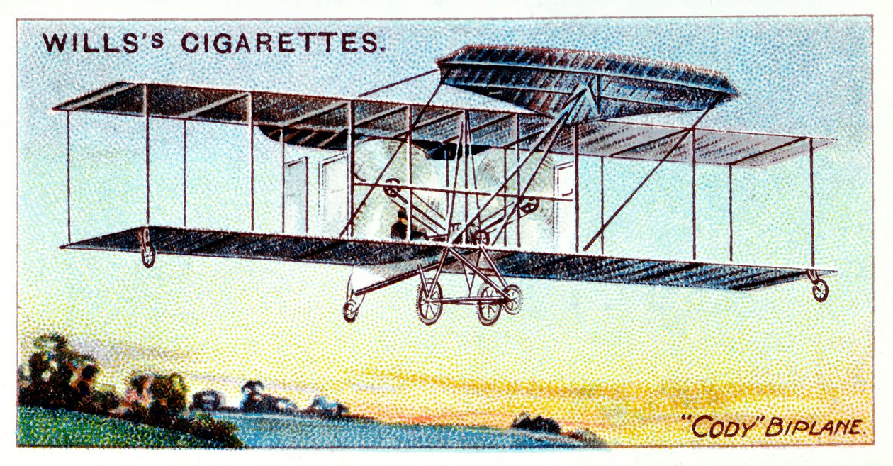 Samuel Franklin Cody, amerikanskfödd brittisk flygare, som flyger Cody Biplane c1909 av Unbekannt