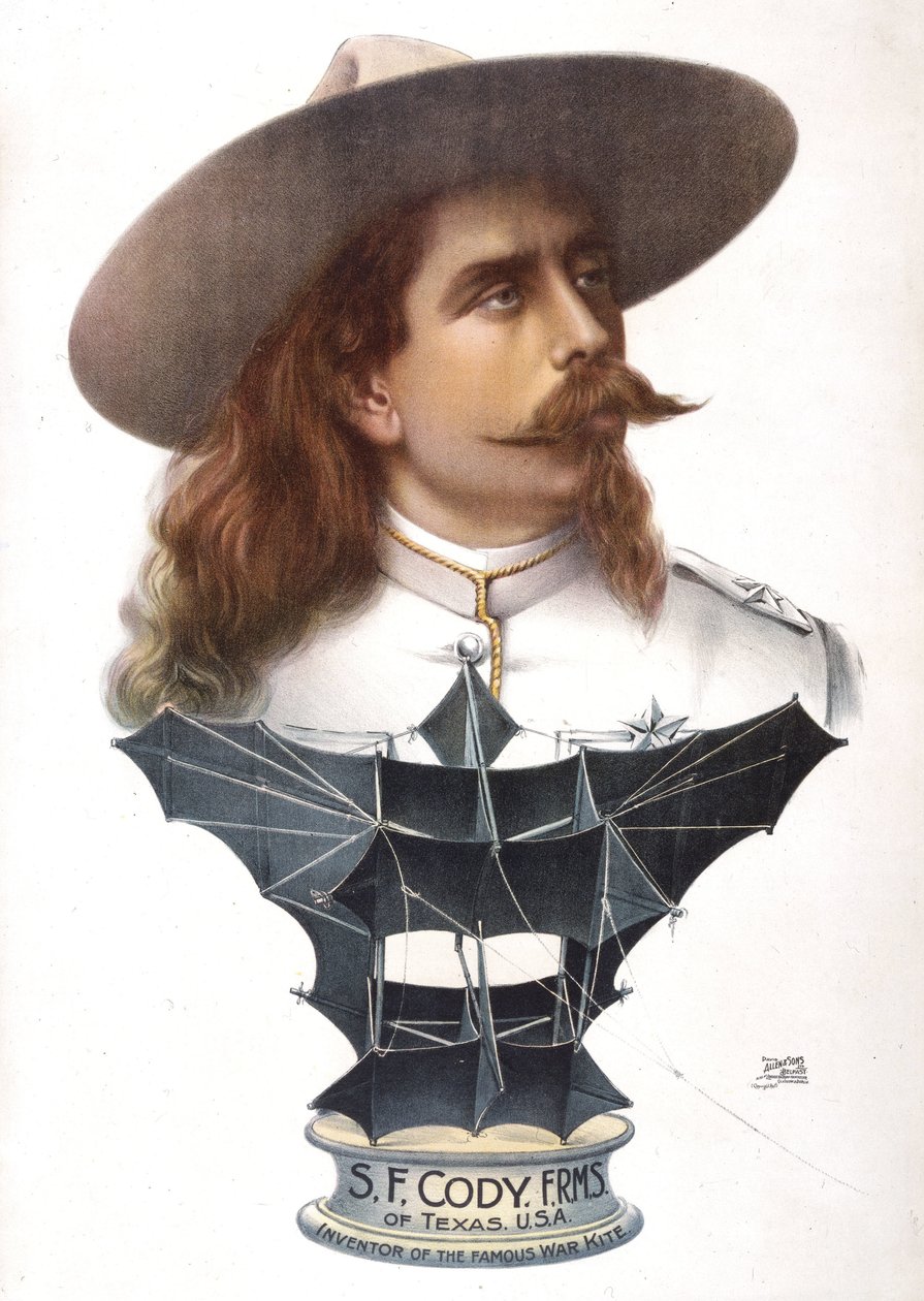 Samuel Franklin Cody och hans "manlyftande drake" (cerf-volant), c 1904 av Unbekannt