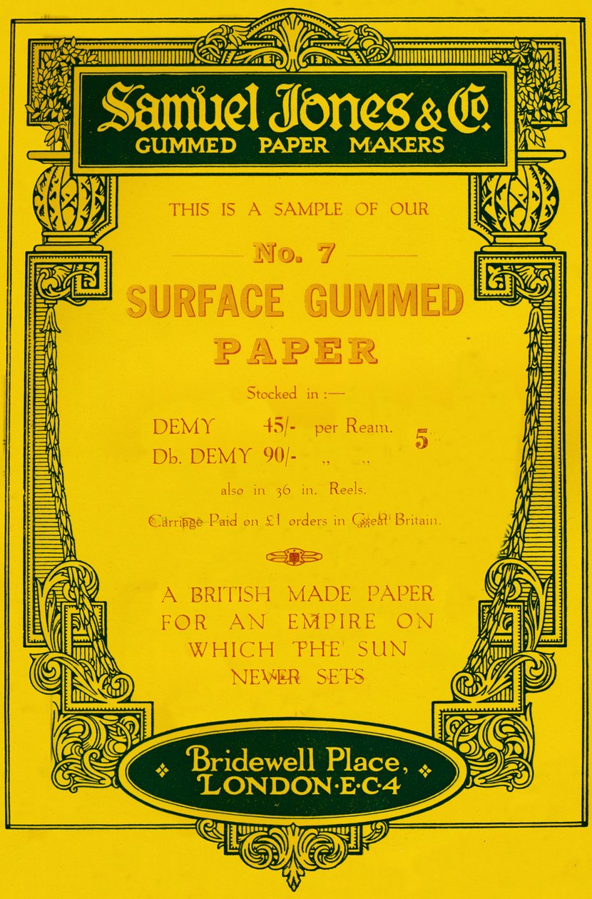 Samuel Jones & Company Gummed Paper Makers annons, 1919 av Unbekannt