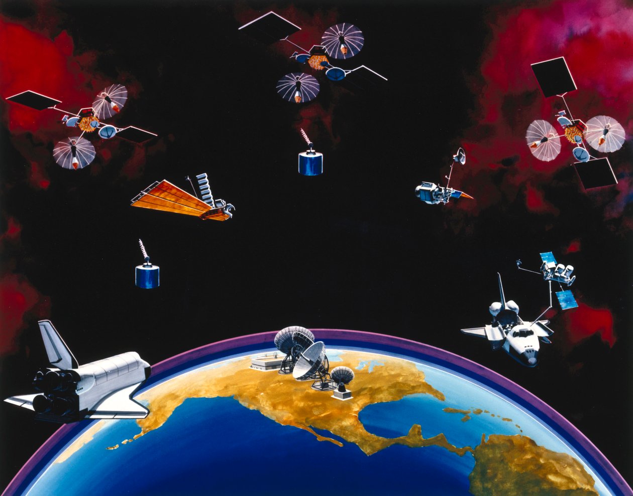 Satelliter, kommunikation, USA TDRSS-konstellation och markstation av Unbekannt