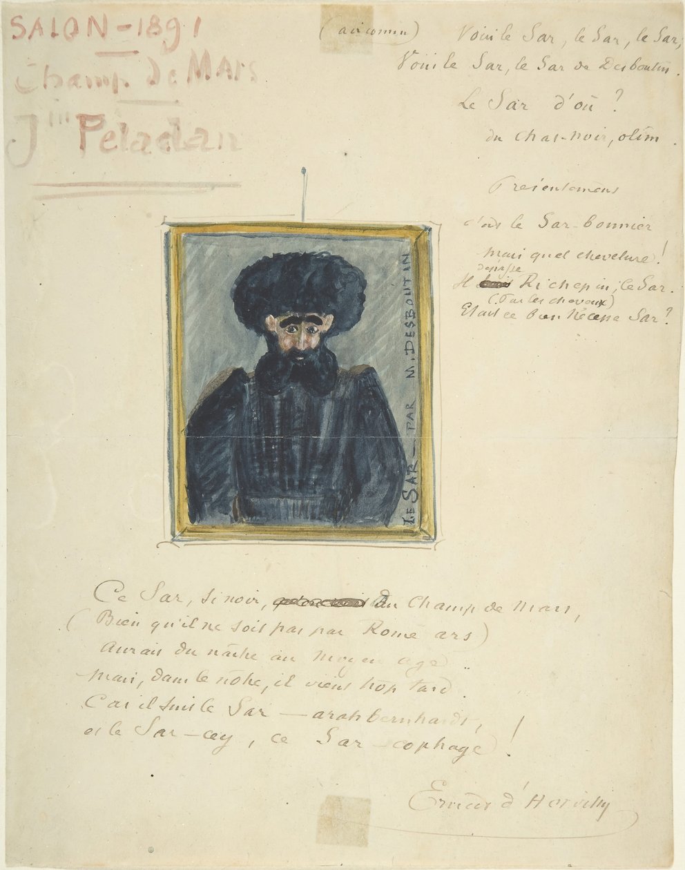 Satirisk teckning av Sâr Joséphin Peladan, 1891. av Unbekannt