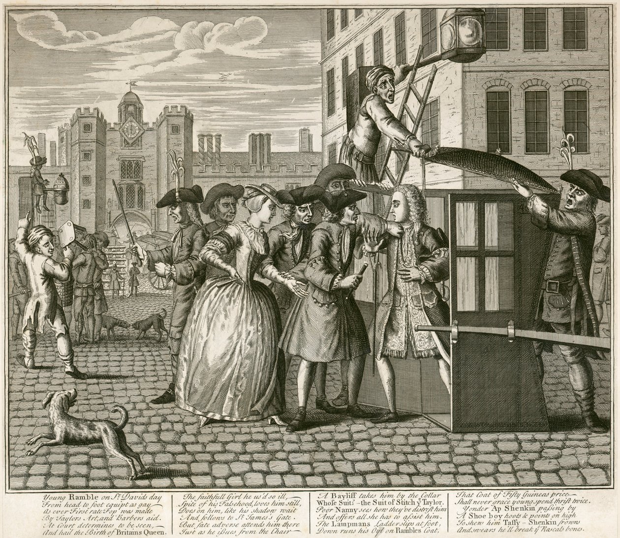 Satirtryck föreställande St James Palace, London, 1740 av Unbekannt