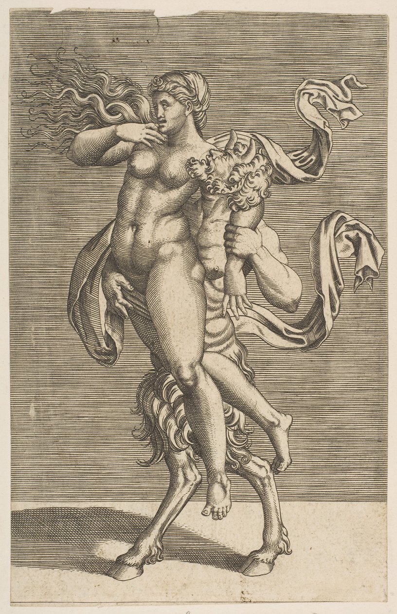 Satyr bär en nymf som håller fast hennes högra arm, ca. 1515-1600. av Unbekannt