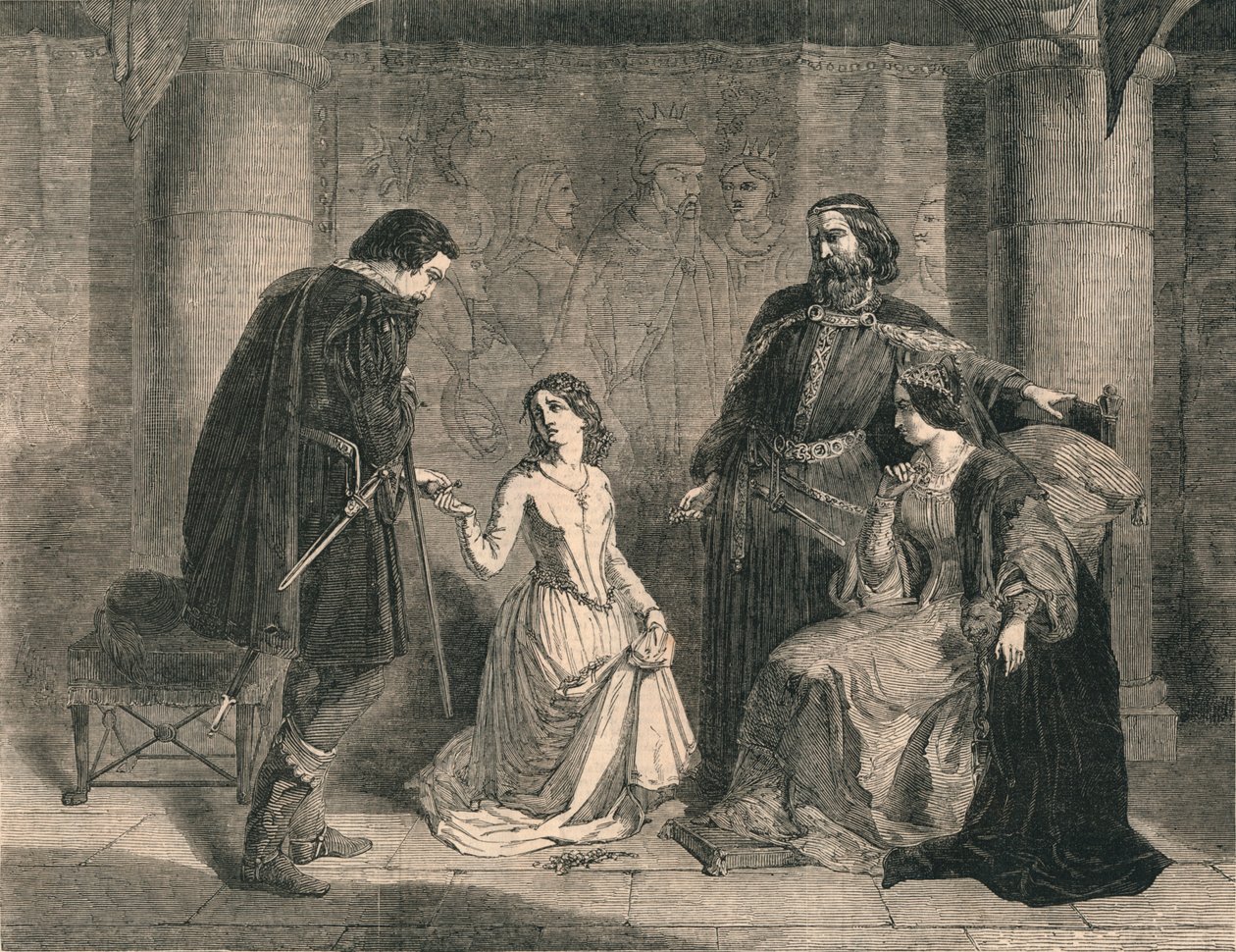 Scen från Hamlet - King, Ophelia och Laertes, 1852. av Unbekannt