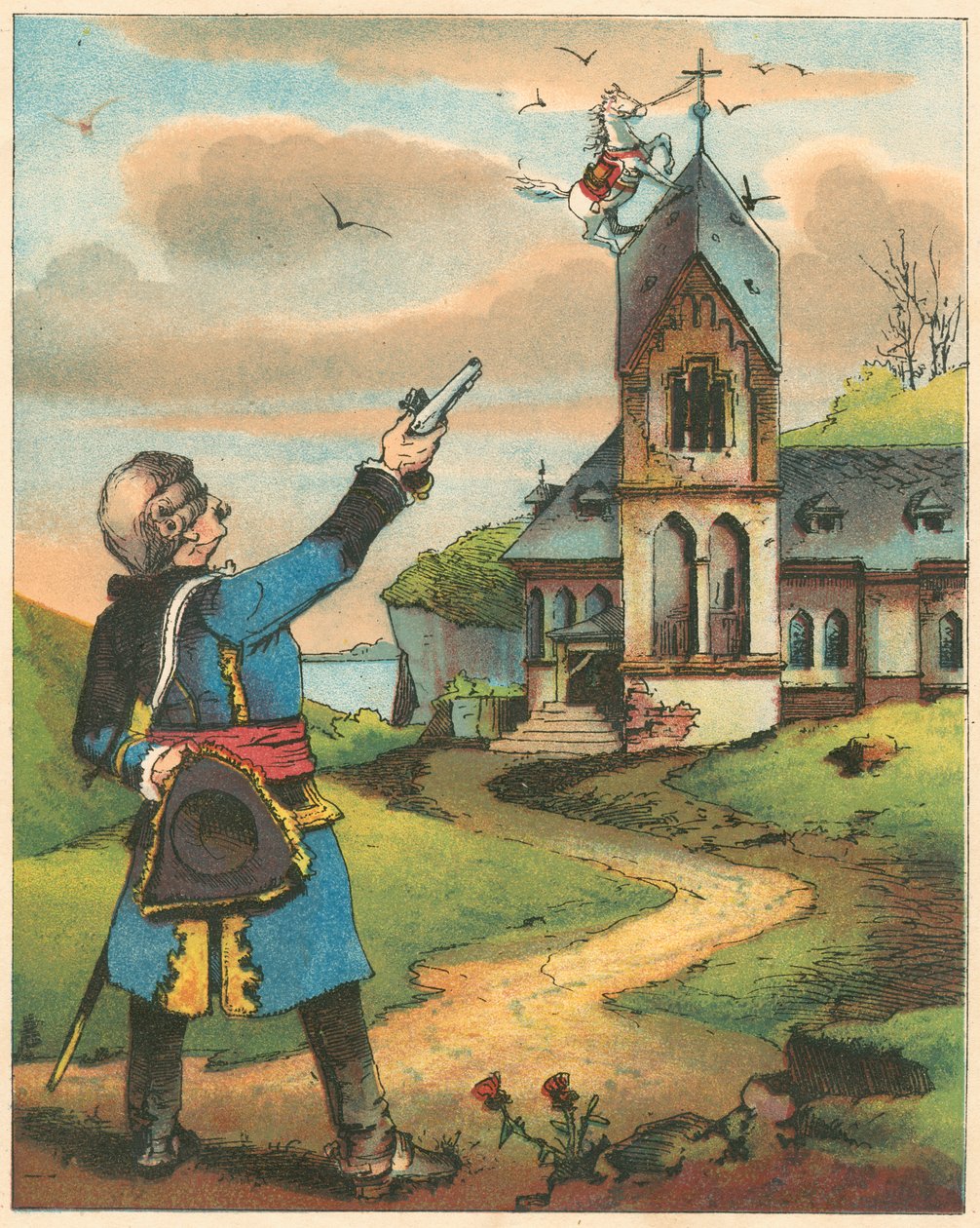 Scen från Baron Munchausens äventyr av Rudolph Erich Raspe, c1850 av Unbekannt