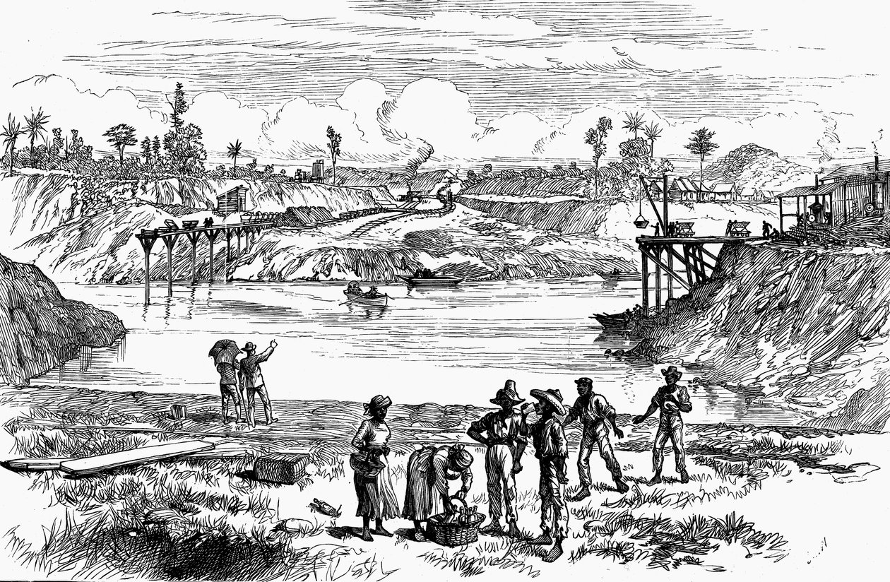 Scen från de Lesseps försök att gräva Panamakanalen, 1888 av Unbekannt