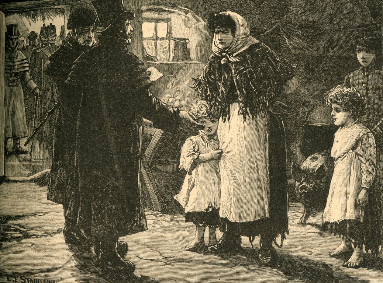 Scen i Irland: besök av tionde-proctor, tidigt 1830-tal c1890. av Unbekannt