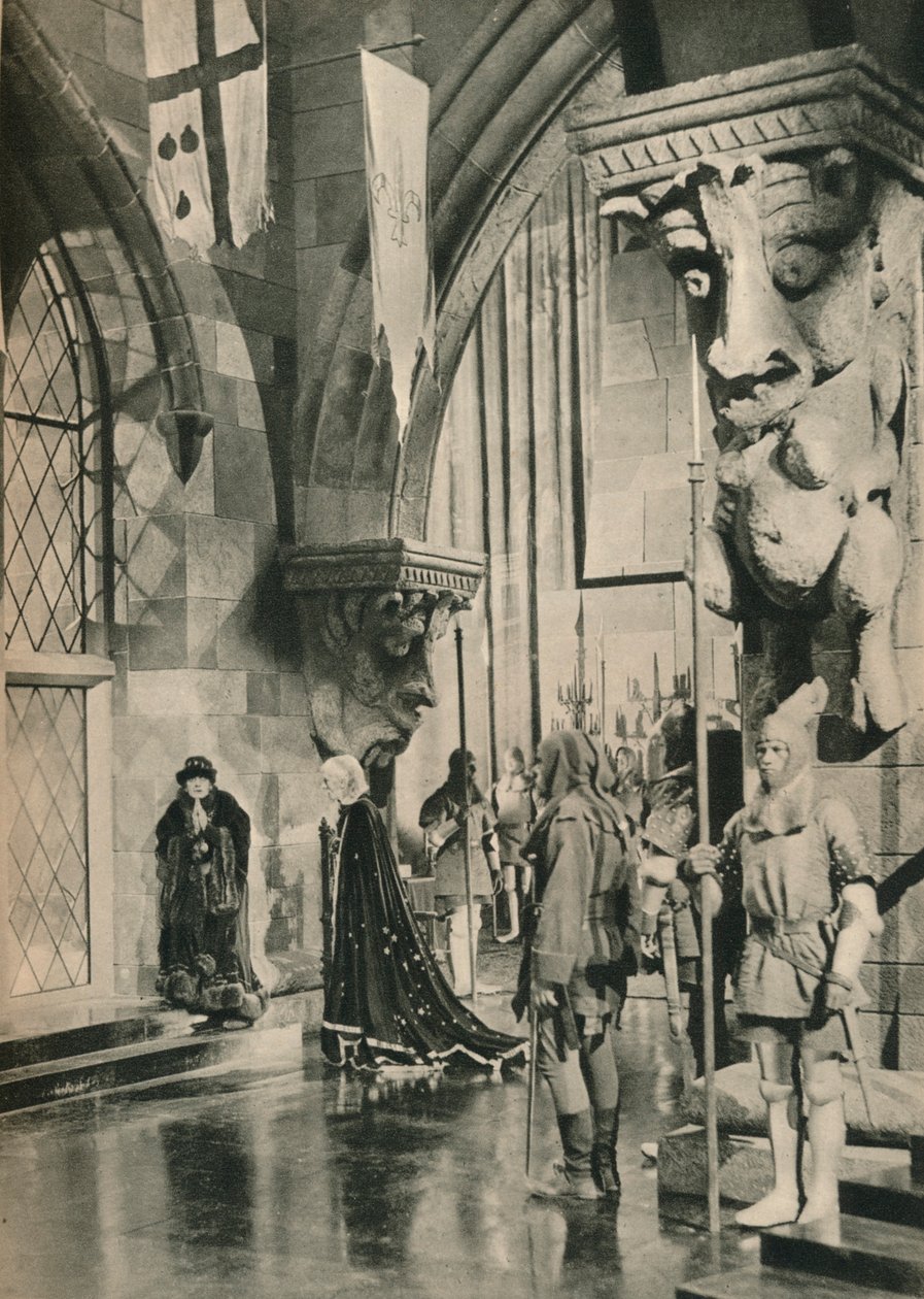 Scen i Ludvig XI-palatset. Från filmen: The Beloved Rogue. Inställningar av William Cameron Me av Unbekannt