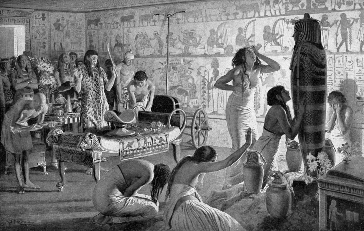 Sorgescen vid Tutankhamons begravningstempel, Egypten, 1325 f.Kr. 1933-1934 av Unbekannt