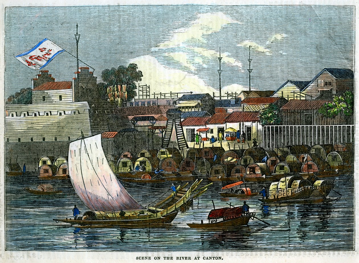 Scen på floden i Kanton, Kina, c1840 av Unbekannt