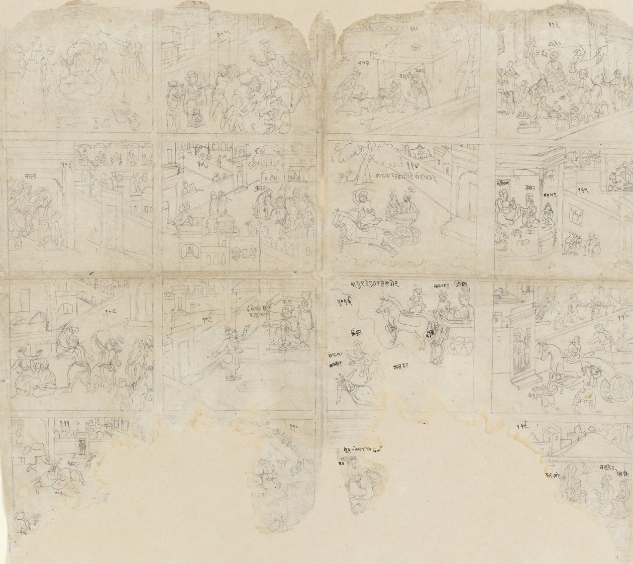 Scener från Bhagavata Purana, tidigt 1800-tal. av Unbekannt