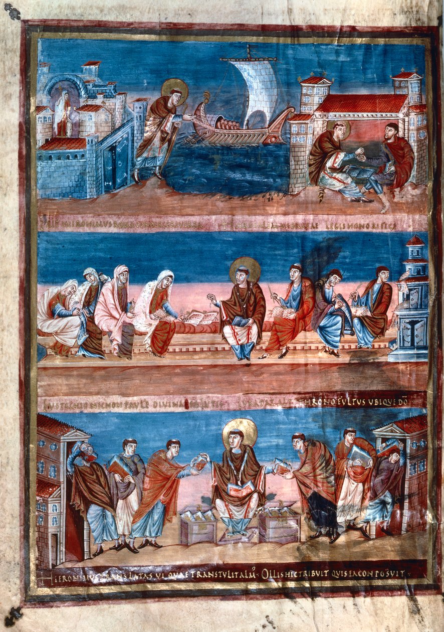 Scener ur den helige Hieronymus liv, ur Karl den skalliges bibel, 900-talet av Unbekannt