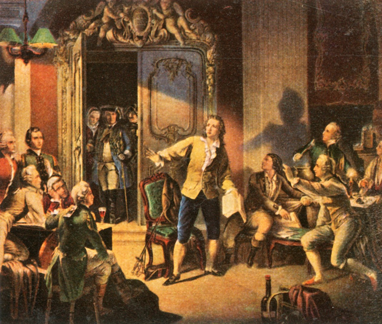 Schiller läser sin första pjäs, Die Räuber The Robbers, 1936. av Unbekannt