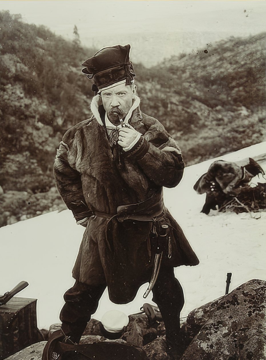 Sverige. Piprökningsfrö med typiska huvudbonader. Omkring 1900 av Unbekannt