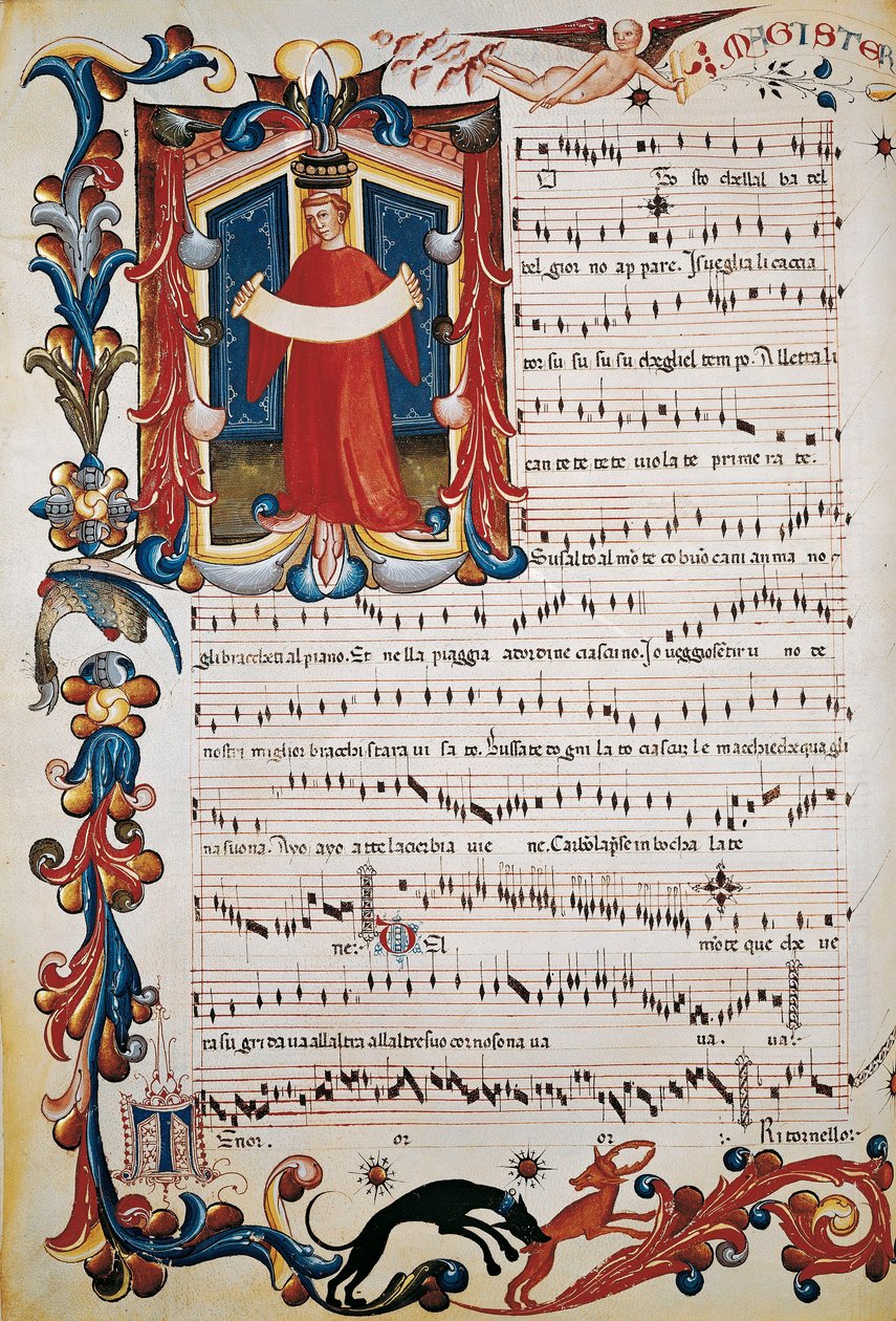 Score med belysning i Squarcialupi Codex, c.1410-1415 av Unbekannt