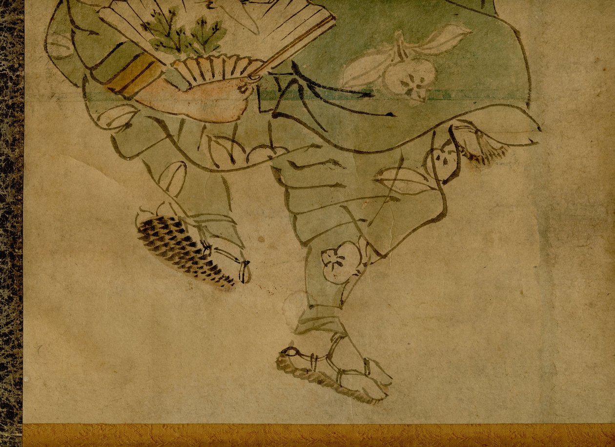 Scrollmonterad målning som skildrar ett traditionellt japanskt 2-manskomedielag som kallas manzai (2) av Unbekannt