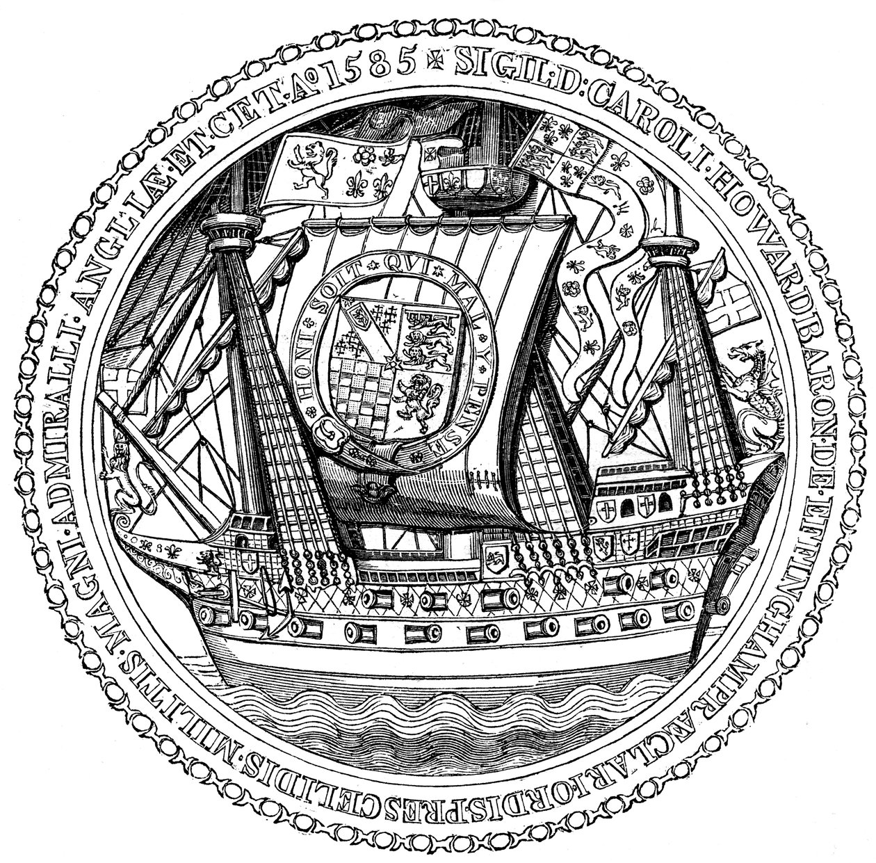 Sigill och autograf av Lord High Admiral, Charles, Lord Howard of Nottingham, 1585 av Unbekannt