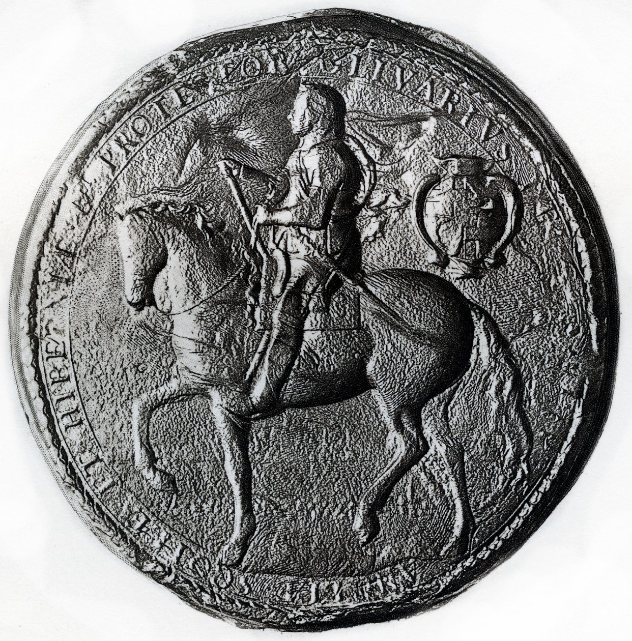 Protektoratets sigill med Oliver Cromwell till häst, 1600-talet, 1899 av Unbekannt