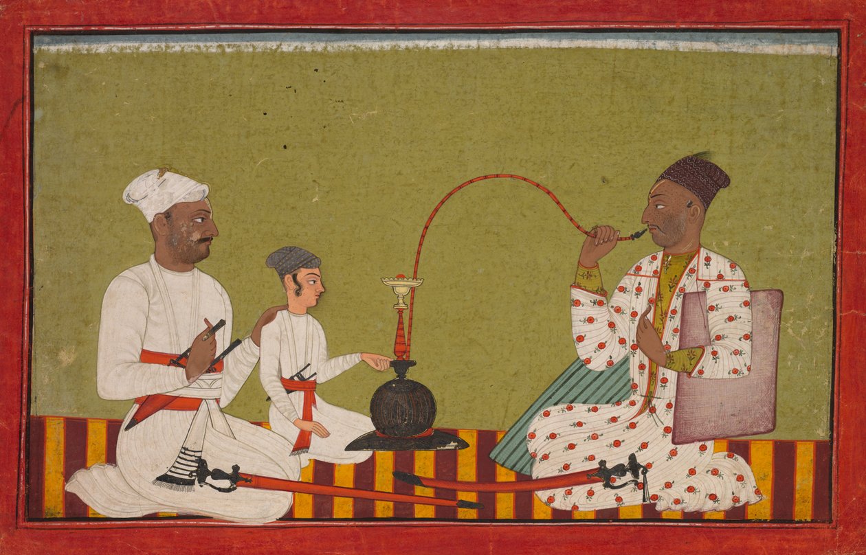 Sittande prins röker vattenpipa, c, 1710-1715. av Unbekannt