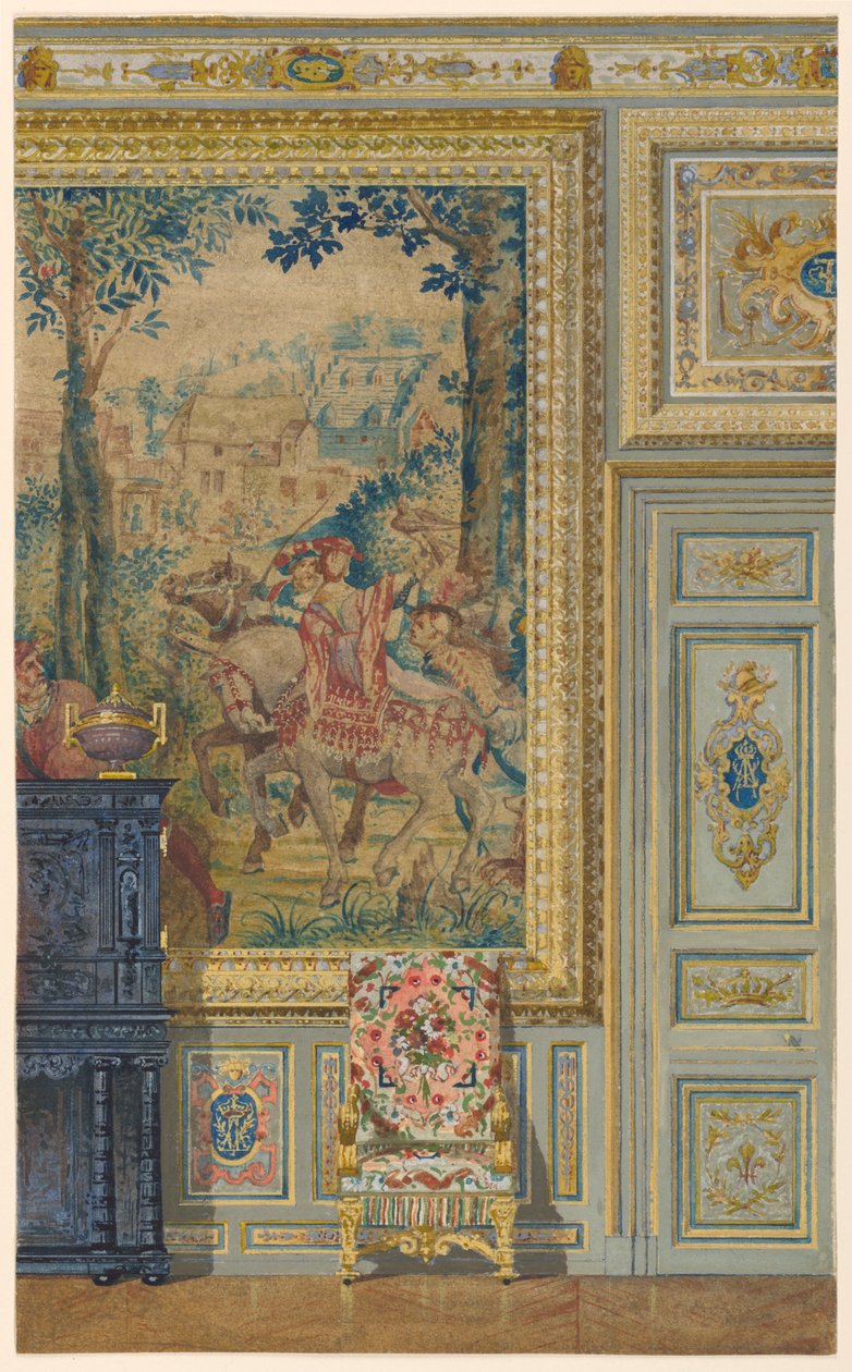 Del av en vägg som visar del av flamländska gobelänger, gobelängsrum, Palace of Fontainebleau, Frankrike av Unbekannt