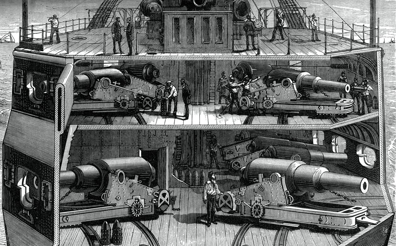 Sektionsvy av batterier i den järnklädda fregatten Alexandra, c1880 av Unbekannt
