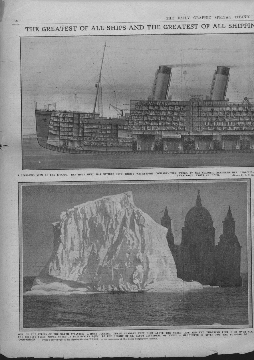 Sektionsdiagram av Titanic och isberg, 20 april 1912. av Unbekannt