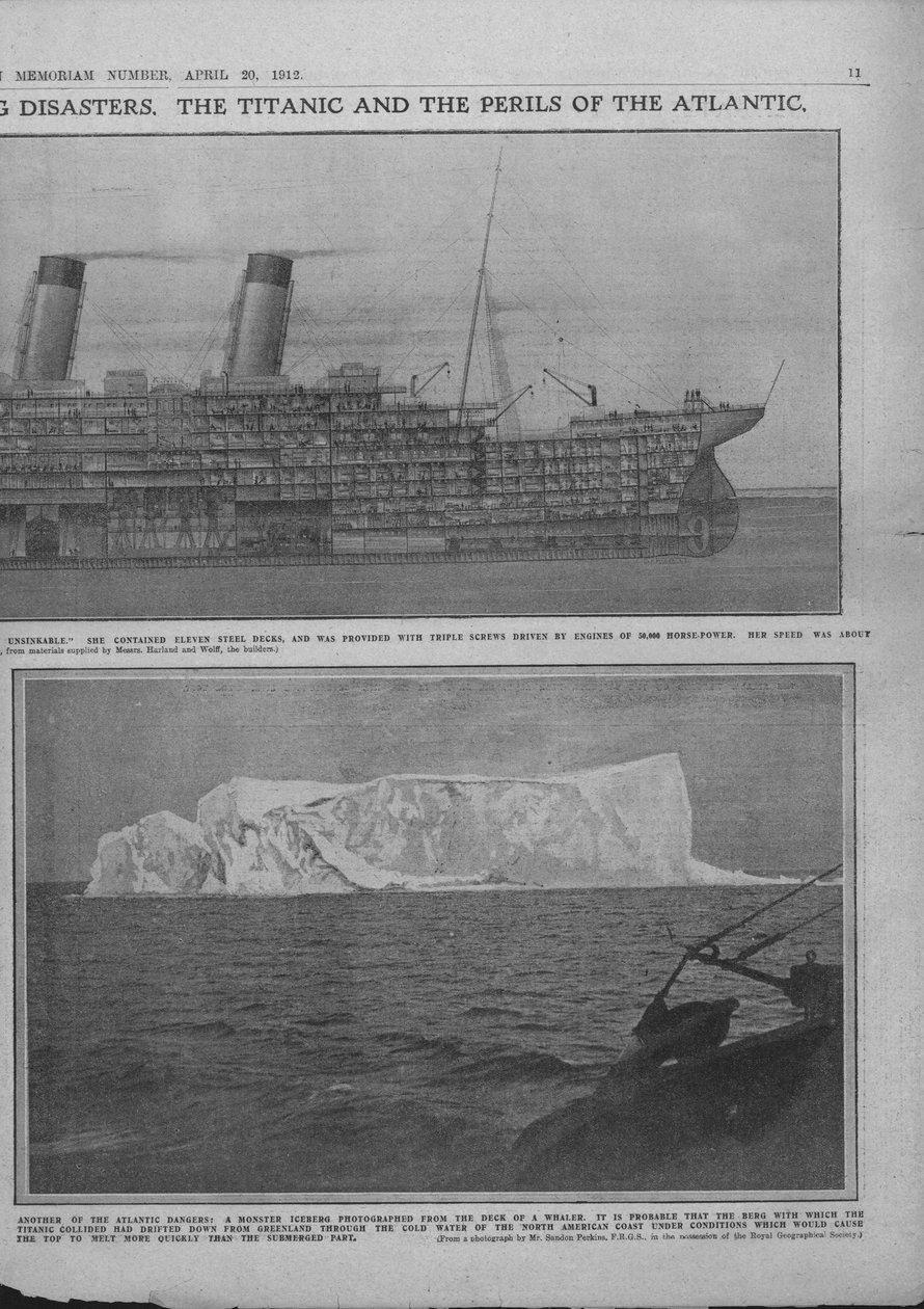 Sektionsdiagram av Titanic och isberg, 20 april 1912. av Unbekannt