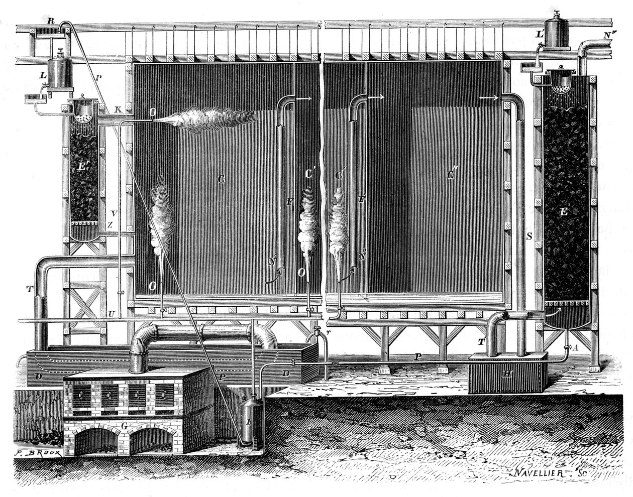 Sektionsvy av Gay-Lussacs blykammare och absorptionstorn, 1870 av Unbekannt