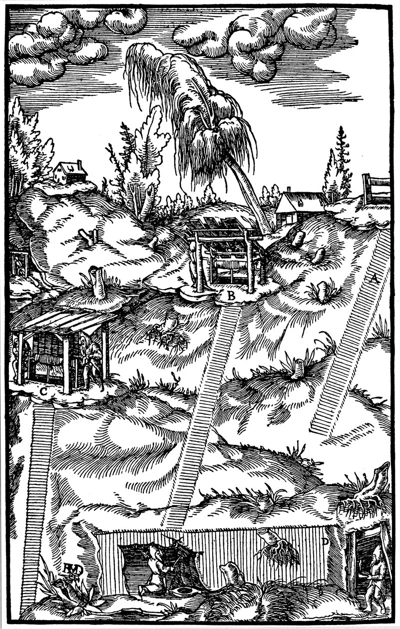 Sektionsvy av en tysk gruva, 1556 av Unbekannt