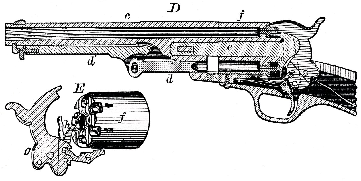 Sektionsvy av Colt-revolvern, c1880 av Unbekannt