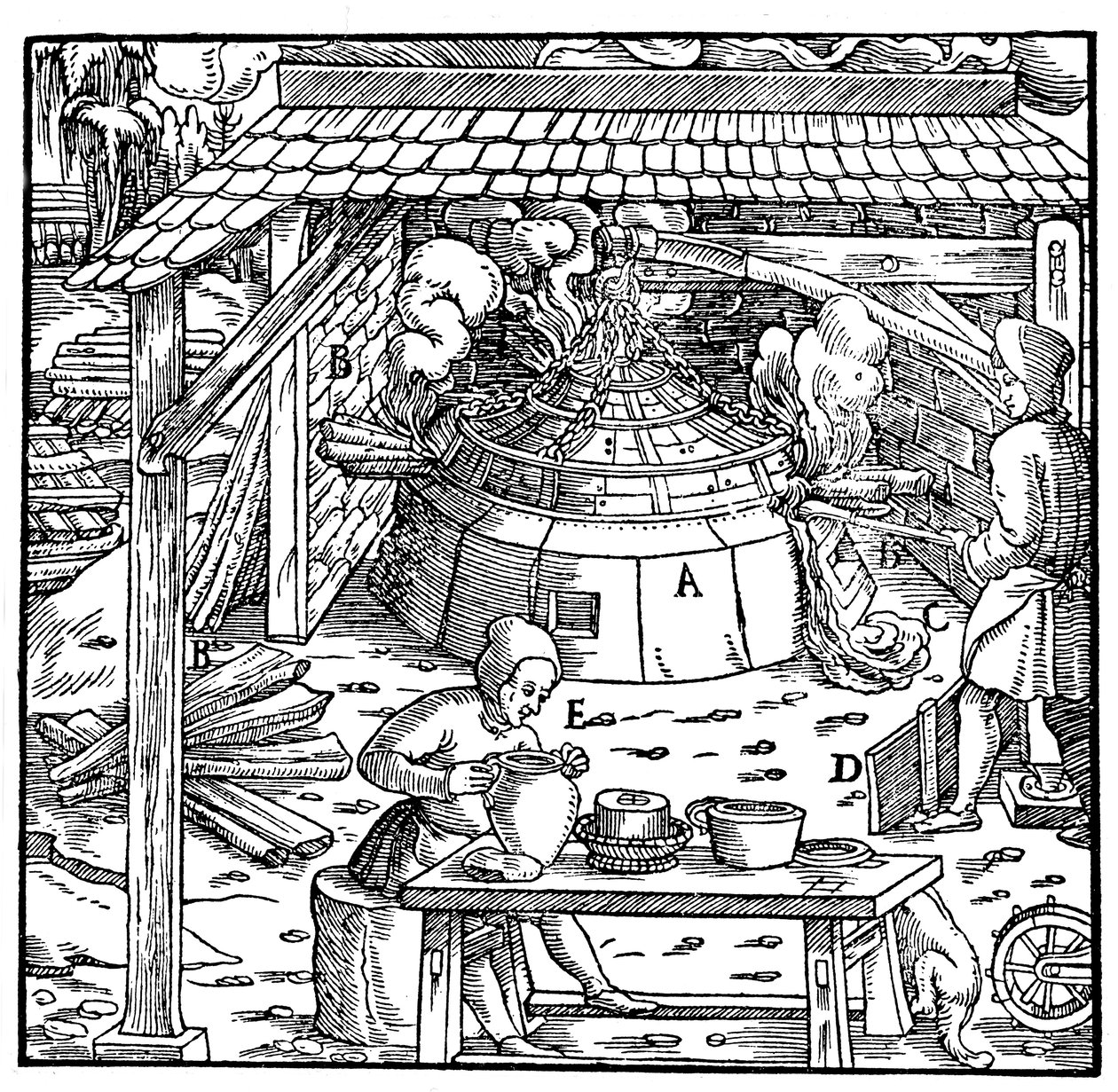 Separera bly från silver eller guld i en cupellationsugn, 1556 av Unbekannt