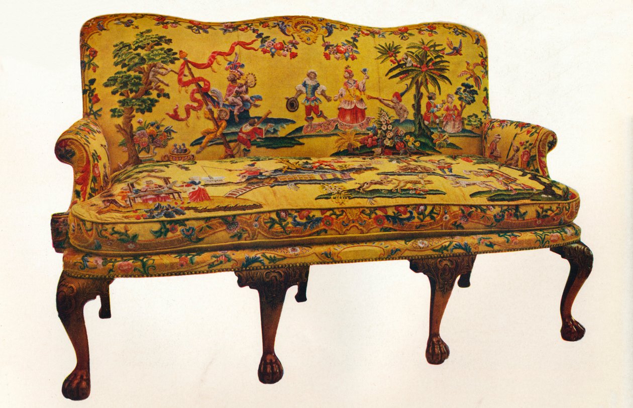 Soffa täckt med tidstypisk Chinoiserie-broderi, c1710 av Unbekannt