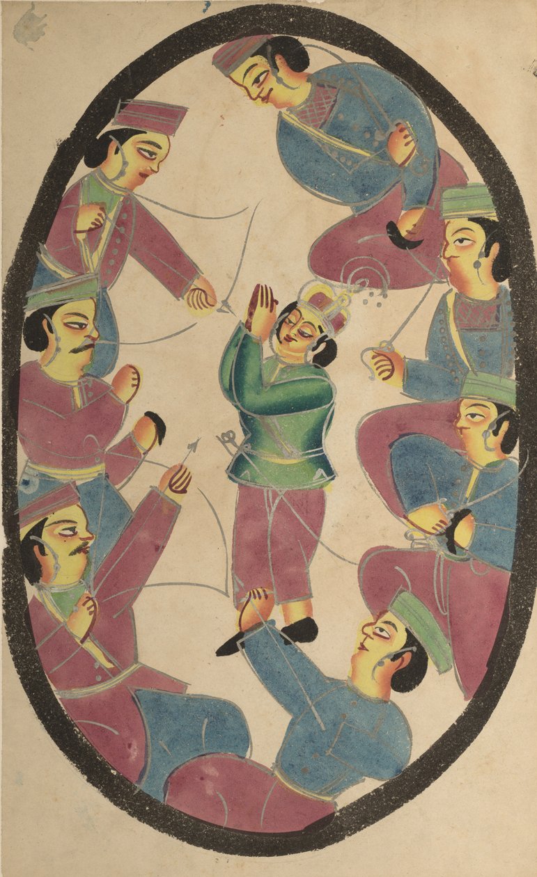 Sju hjältar eller krigare som dödar Abhimanya, son till Arjuna, 1800-talet. av Unbekannt