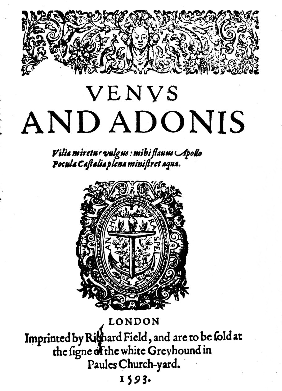 Shakespeares första publicerade verk - 1:a upplagan av Venus och Adonis, 1593, 1946 av Unbekannt